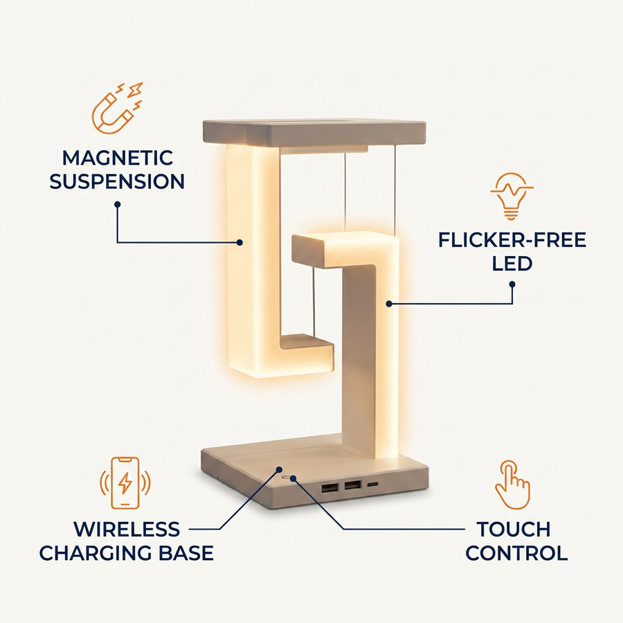 Phone charging wirelessly on the lamp base